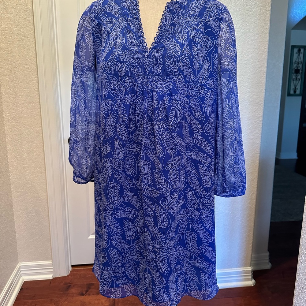 Diane Von Furstenberg Blue and White Leaf Dress
